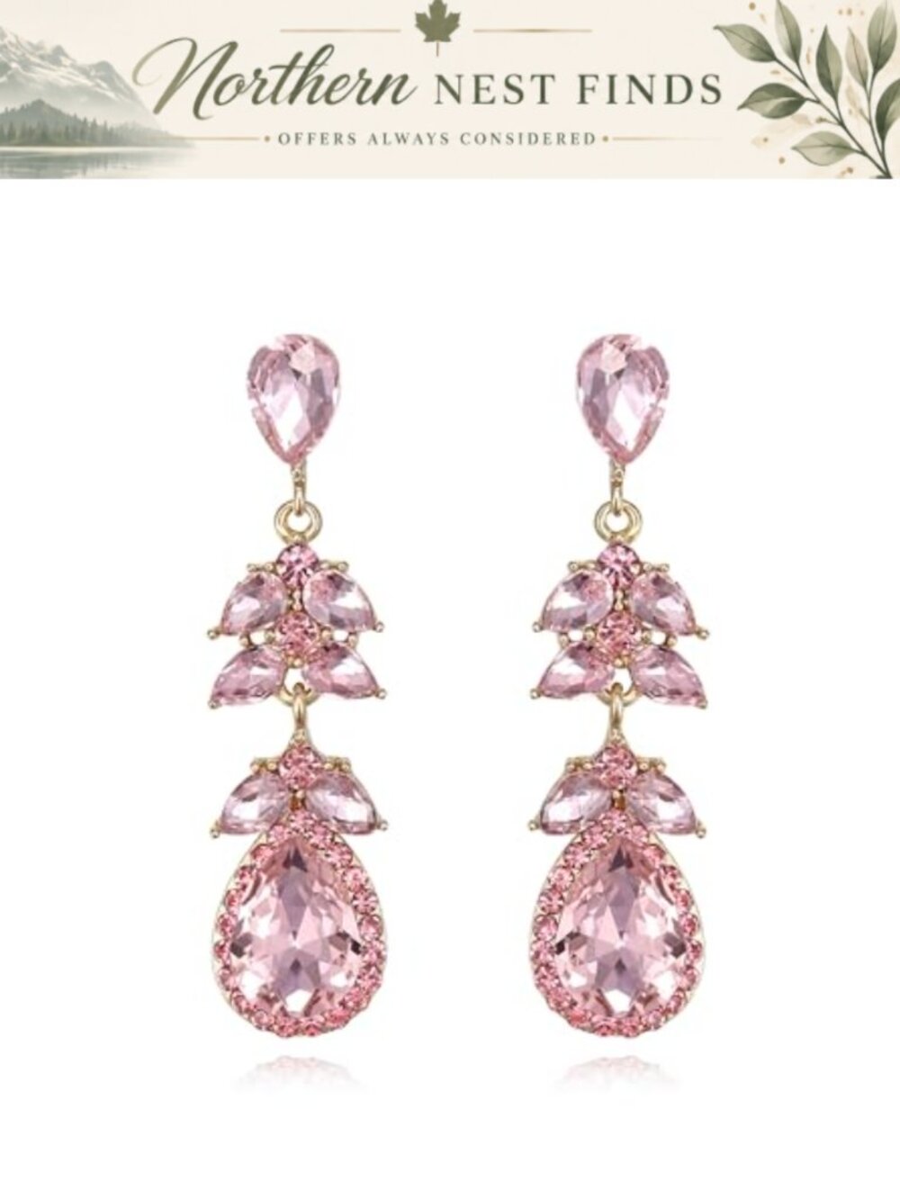 Floral Leaf Teardrop Crystal Rhinestone Dangle Drop Earrings Wedding Bridal Prom